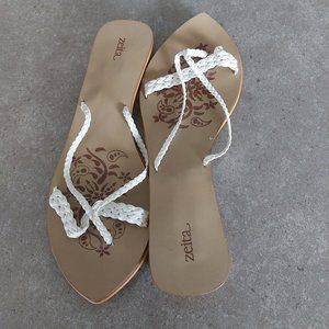 ZEITA Women's White Braided Leather Thong Sandals -  Size 8.5M
